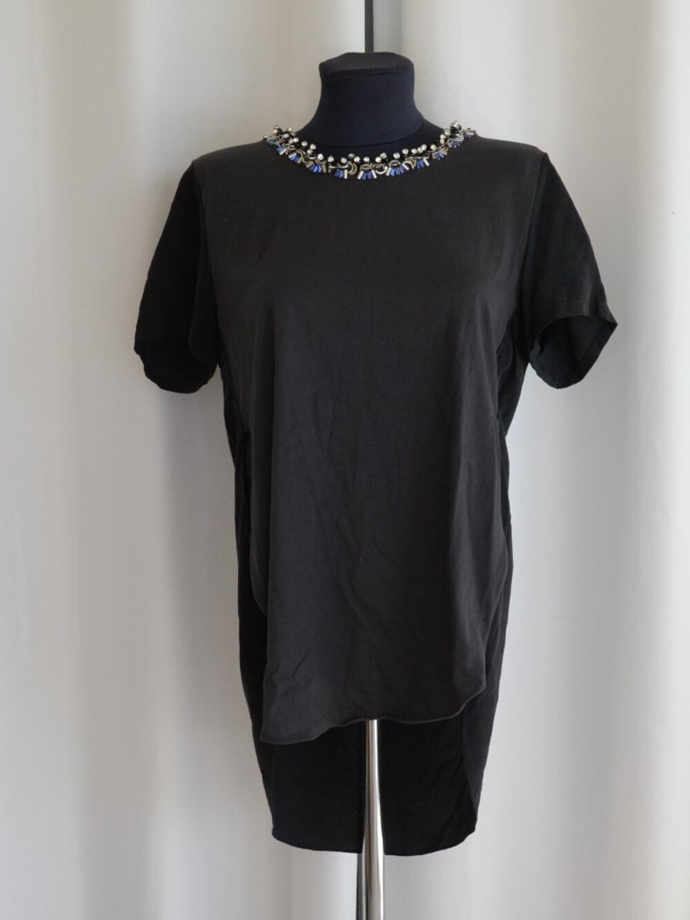 3.1 Phillip Lim Silk Beaded Neckline Black Short Sleeve Tunic Top Sz 4
